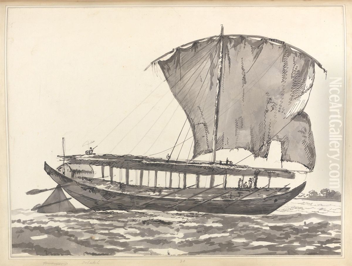 An Indian Sailing Vessel Oil Painting by William Hodges