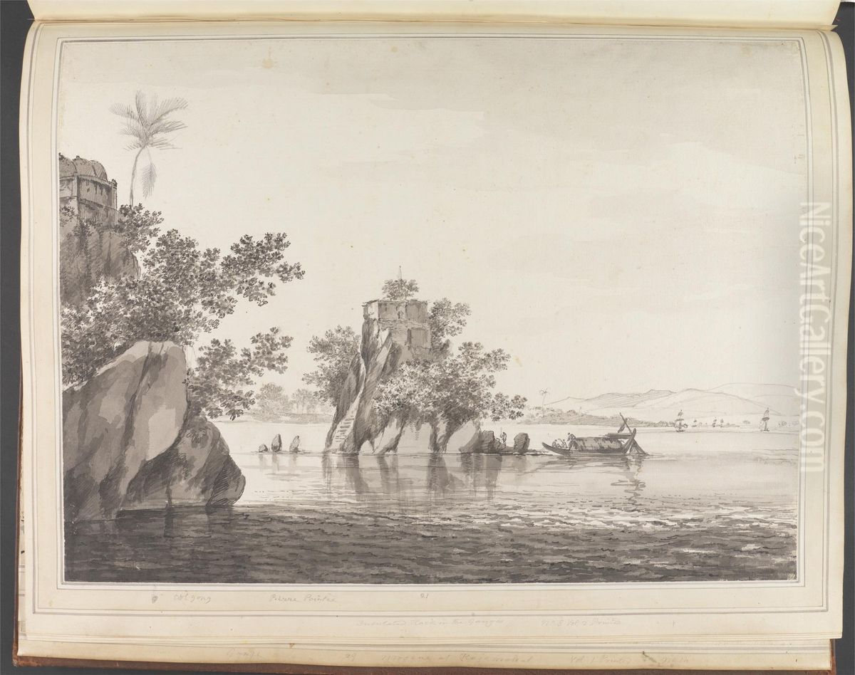 A View of an Insulated Rock, in the River Ganges at Jangerah Oil Painting by William Hodges