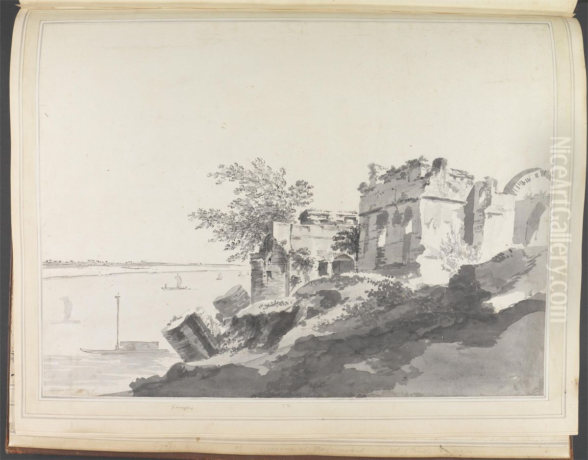 Ruins of Prince Shuja's Palace at Rajmahal Oil Painting by William Hodges