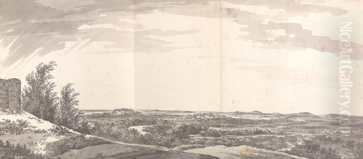 Panoramic View of a River and Distant Hills Taken from a Fortress Oil Painting by William Hodges