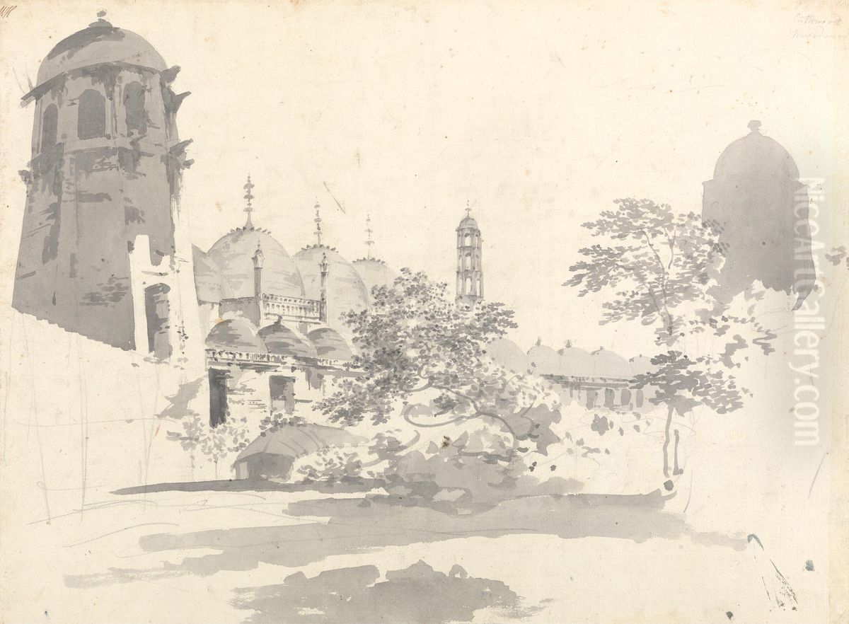 A View of the Cuttera built by Jaffier Cawn at Muxadavad Oil Painting by William Hodges