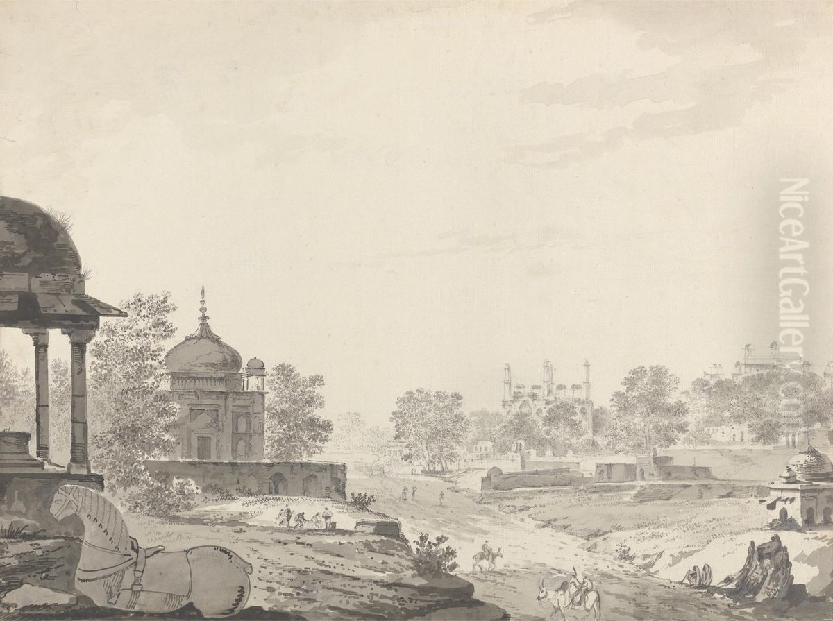 A View of Tombs at Secundrii near Agra Oil Painting by William Hodges