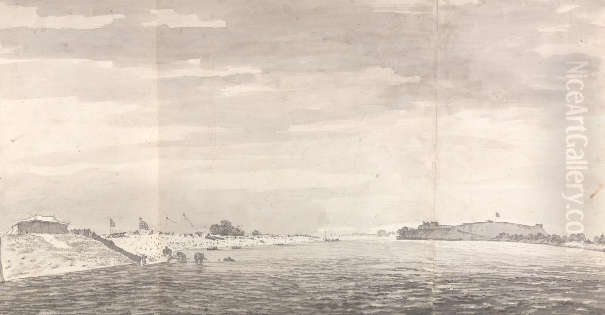View of a Military Encampment with a Distant View of Chunargarh Oil Painting by William Hodges