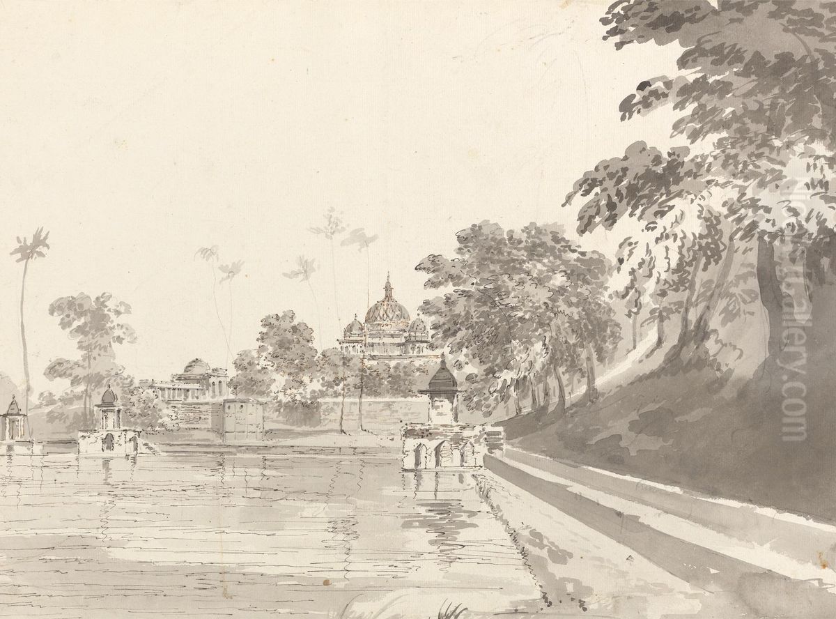 A View of a Mosque, at Mounheer Oil Painting by William Hodges