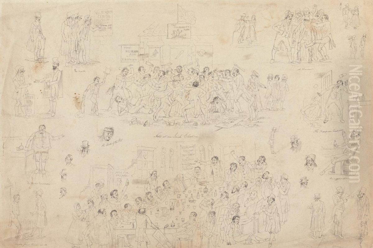 Notes at an Irish Election Oil Painting by Samuel Lover