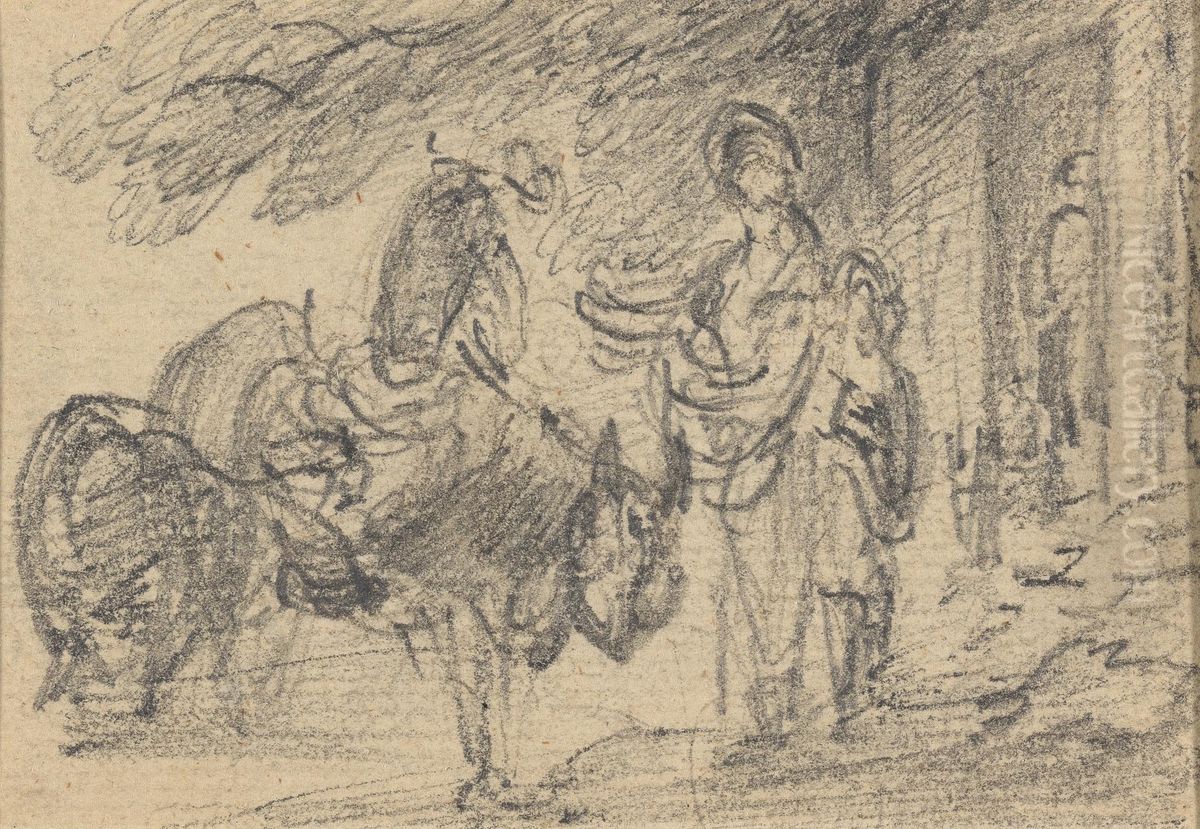 Figures and horses near a doorway Oil Painting by Gainsborough Dupont