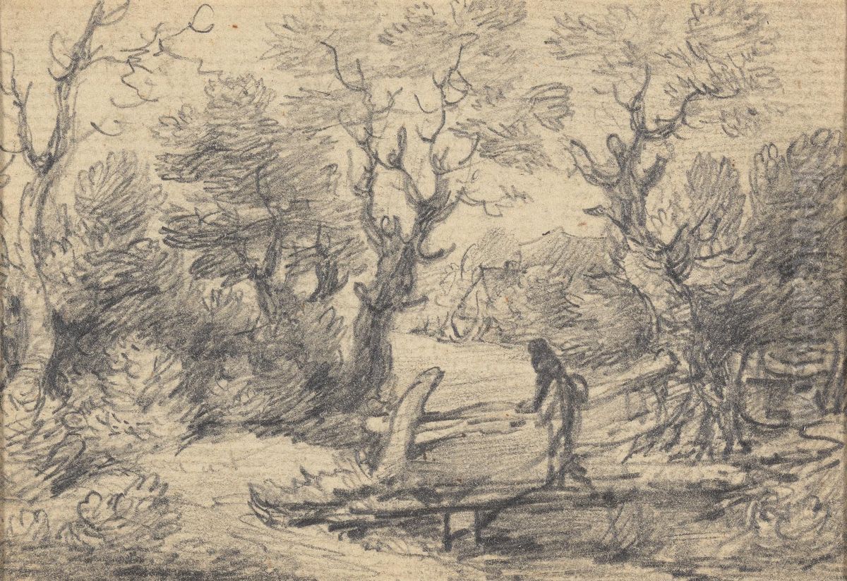 Landscape with figure on a footbridge Oil Painting by Gainsborough Dupont