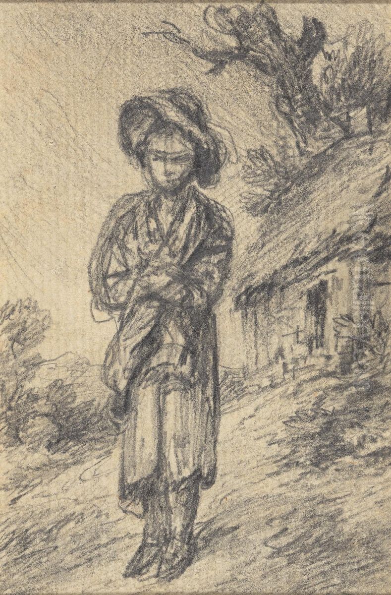 Boy Standing by a Cottage Oil Painting by Gainsborough Dupont