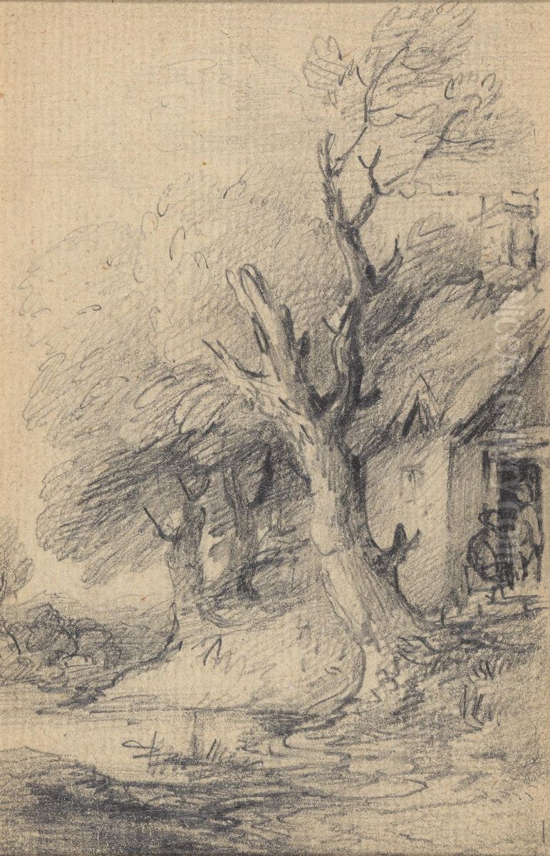 Cottage and trees Oil Painting by Gainsborough Dupont