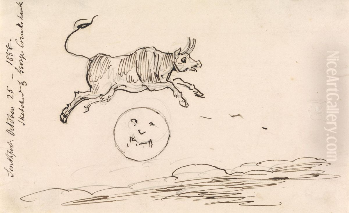 The Cow Jumps over the Moon Oil Painting by George Cruikshank I