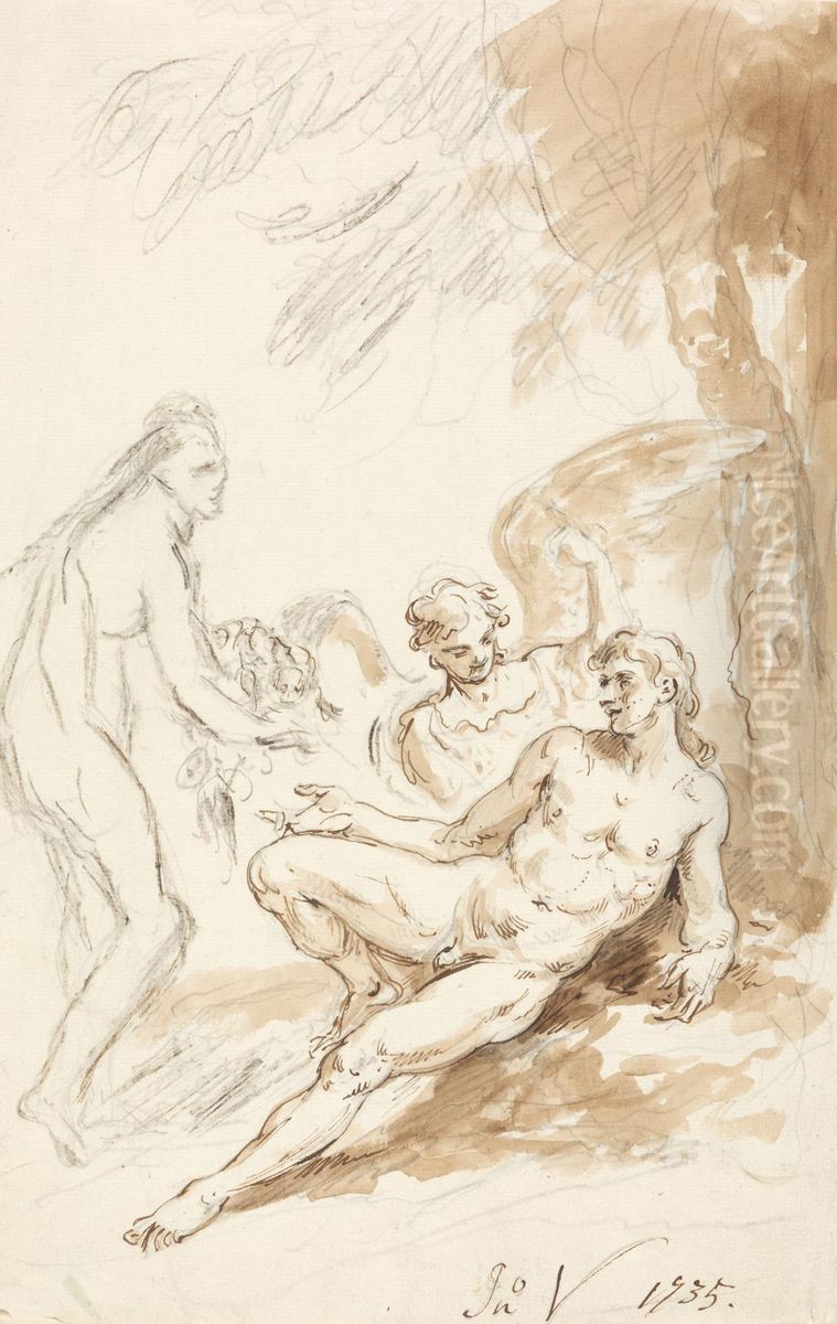 Raphael's Visit to Adam and Eve, from Milton's Paradise Oil Painting by John Vanderbank