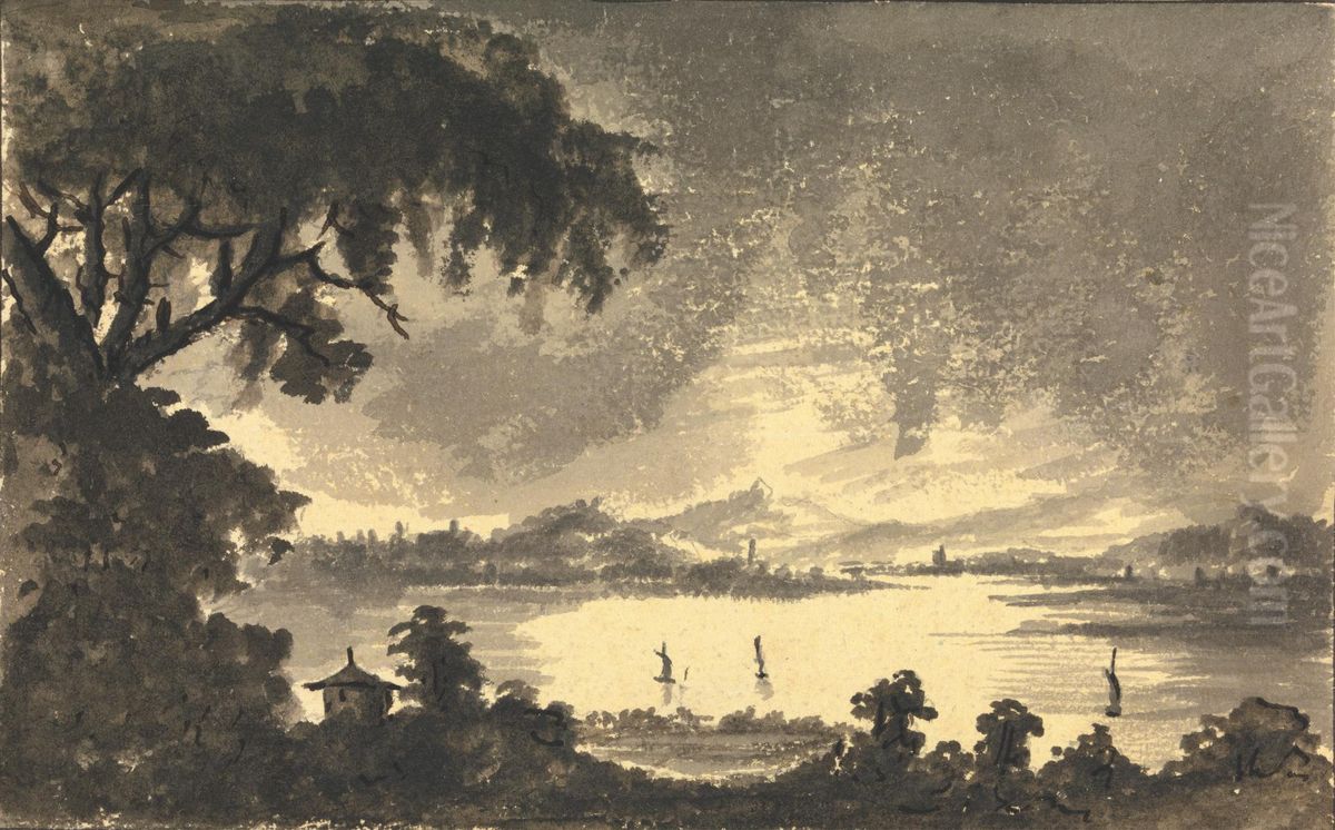 River Forth with the Town and Castle of Stirling in the Distance Oil Painting by William Gilpin