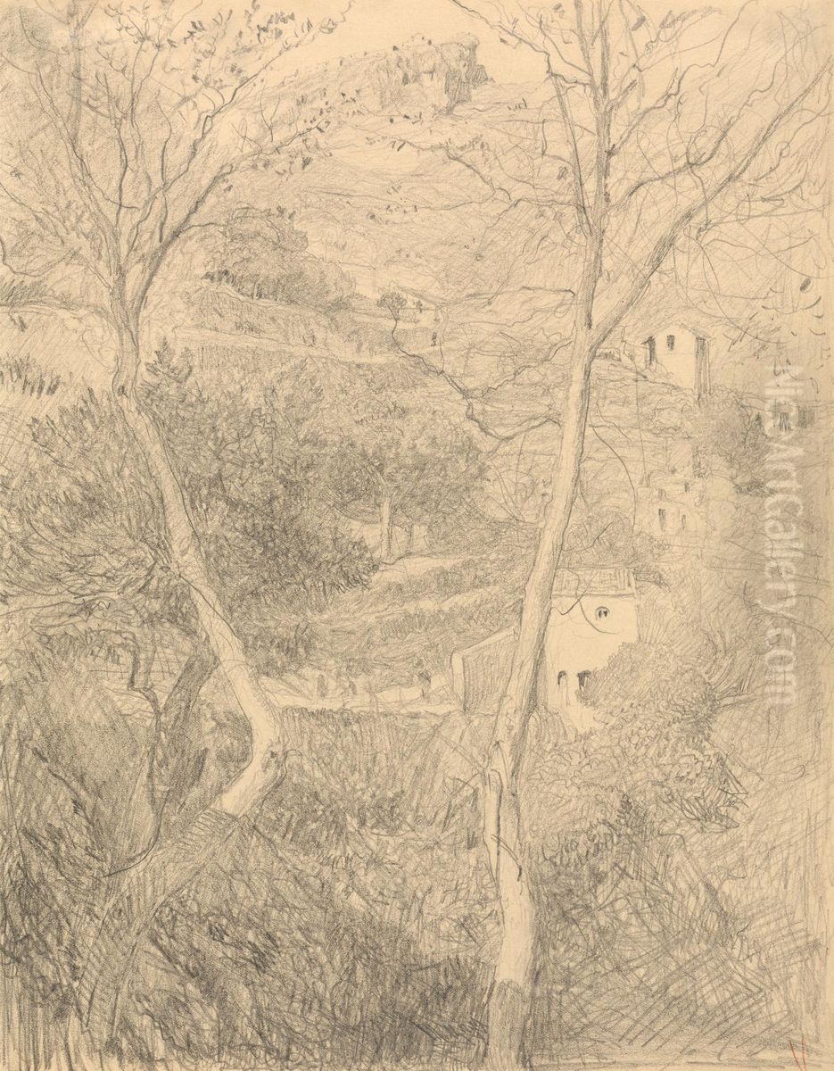 Town on a Hillside Oil Painting by William Blake Richmond