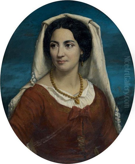 Portrait De Napolitaine Dans Un Ovale Peint Oil Painting by Alexandre Cabanel