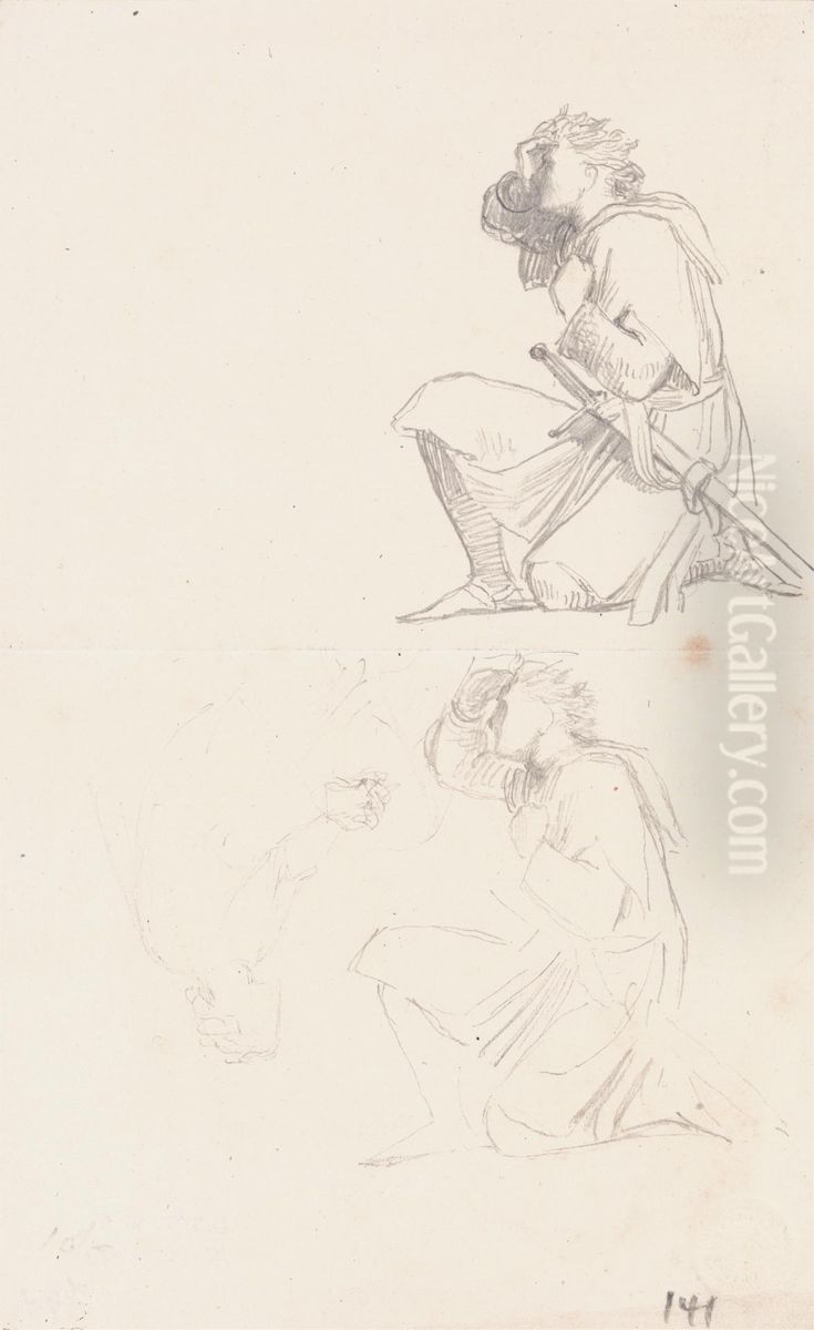Studies of a kneeling knight Oil Painting by George Frederic Watts