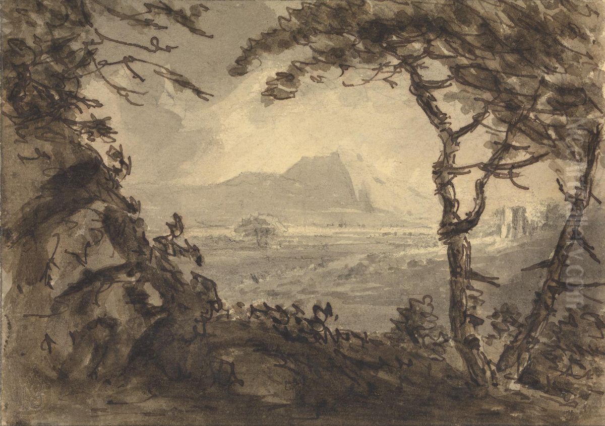 Landscape with Mountain in Center Distance Oil Painting by William Gilpin