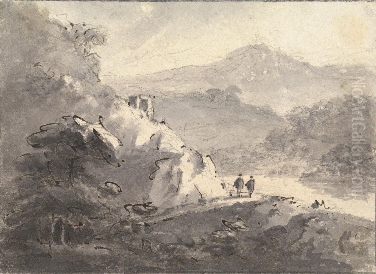 Landscape with Two Figures on a Road Oil Painting by William Gilpin