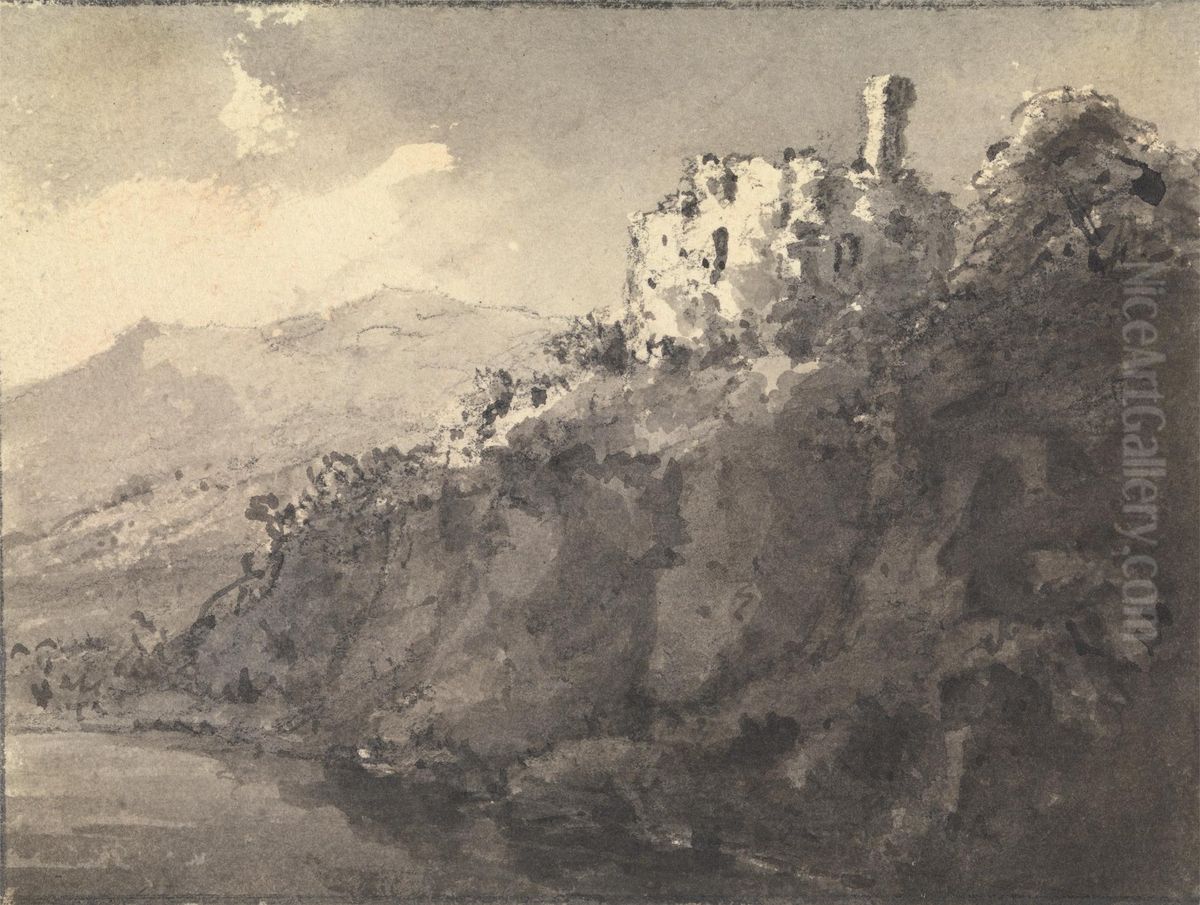 Landscape with a Castle on a Hill at Right Oil Painting by William Gilpin