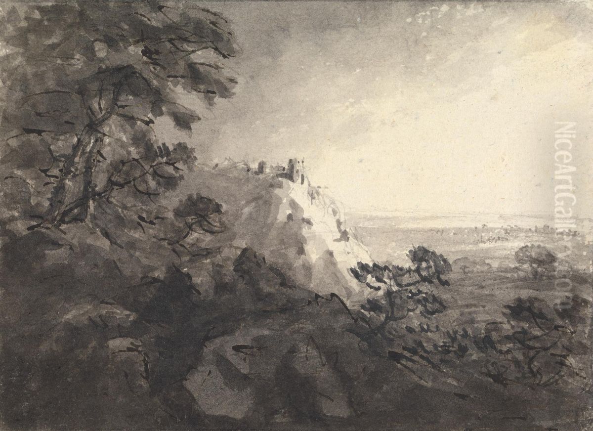 Landscape with a Castle on a Hill in Center Distance Oil Painting by William Gilpin