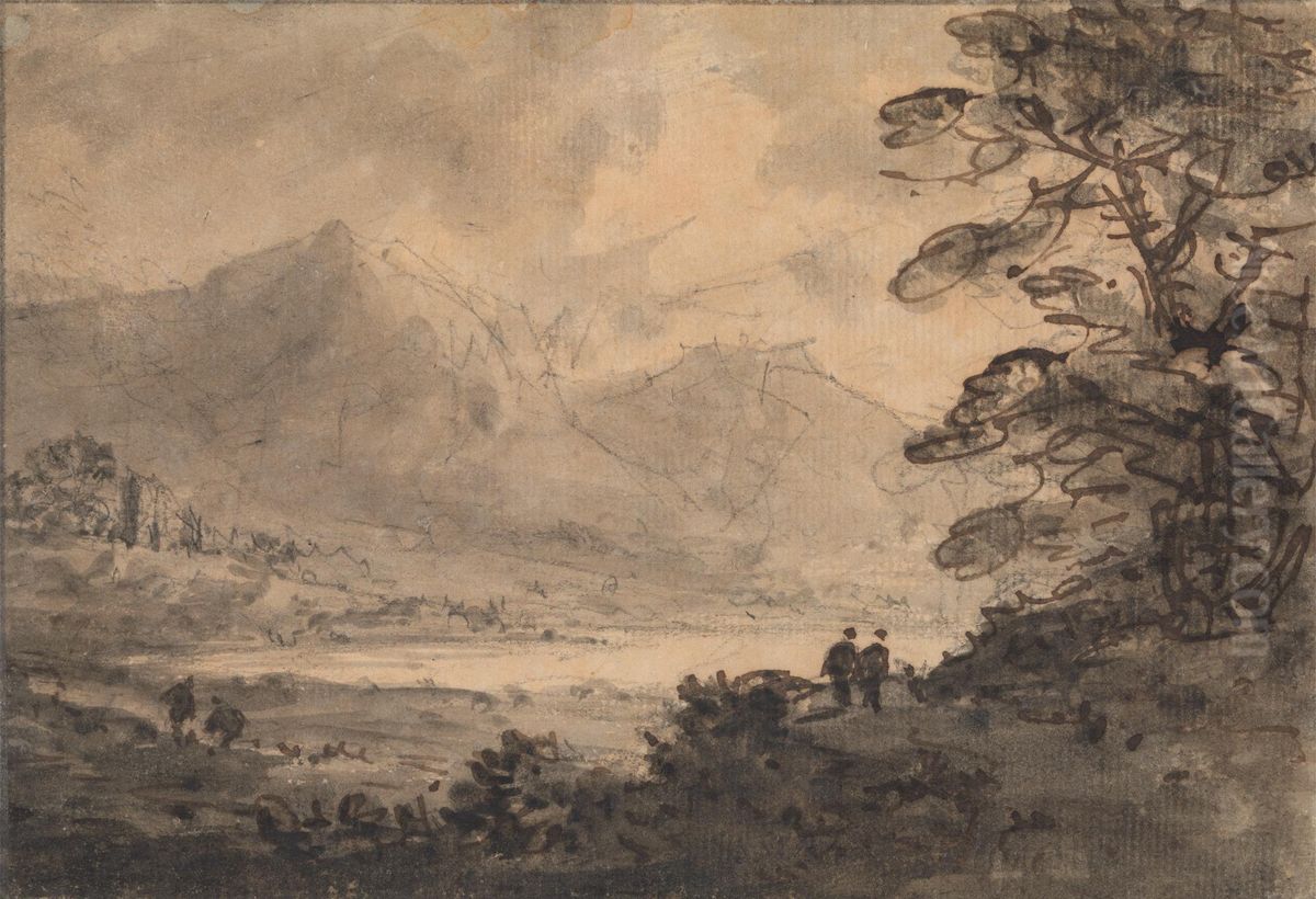 Landscape with Four Figures Oil Painting by William Gilpin