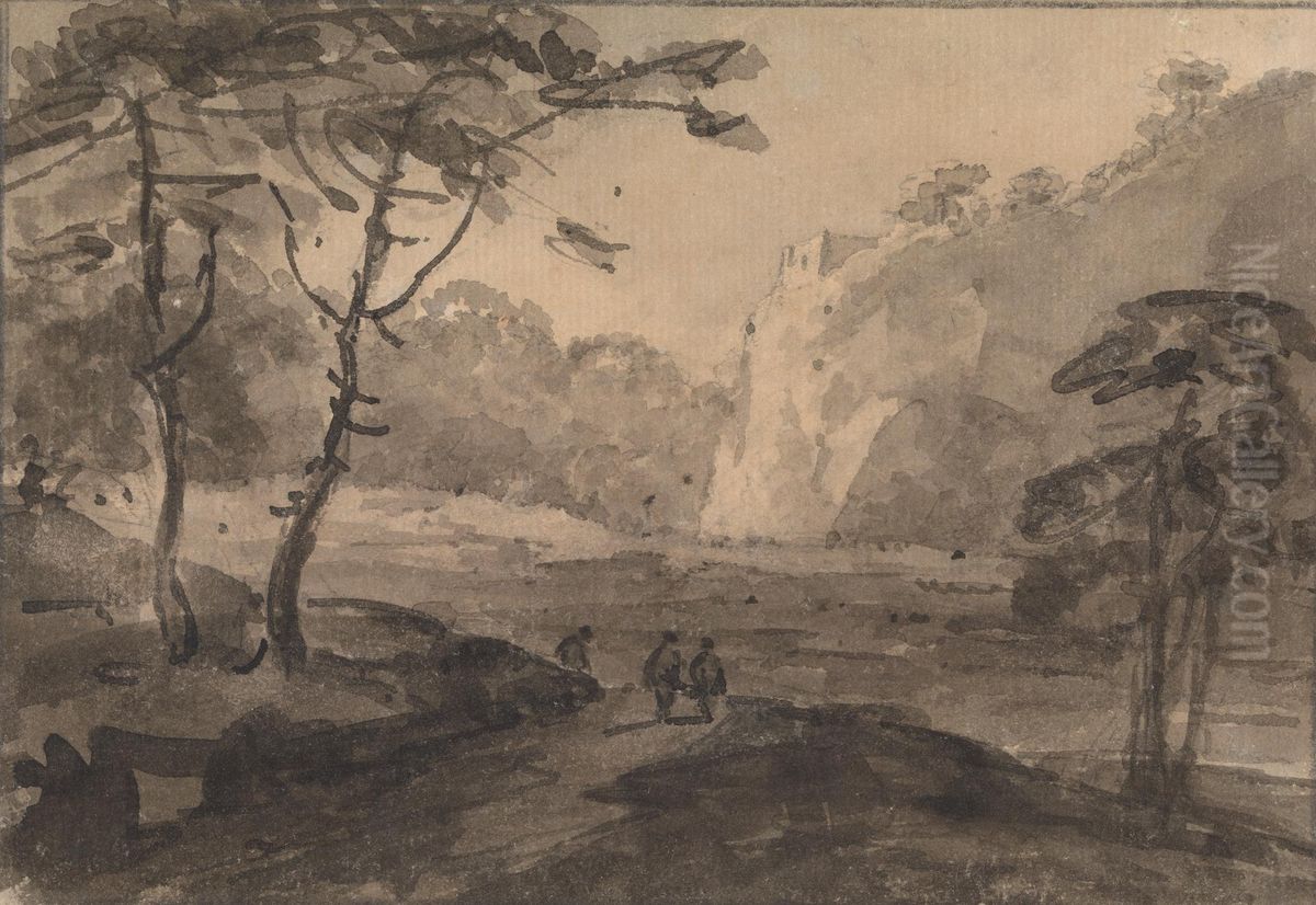 Landscape with Three Figures on a Road Oil Painting by William Gilpin