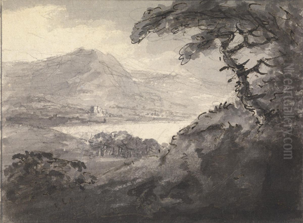 Mountainous Landscape with a Lake Oil Painting by William Gilpin