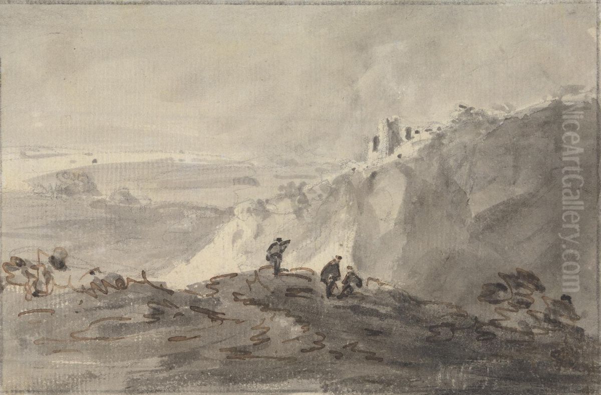 Three Figures in a Hilly Landscape with Ruins, beyond Oil Painting by William Gilpin