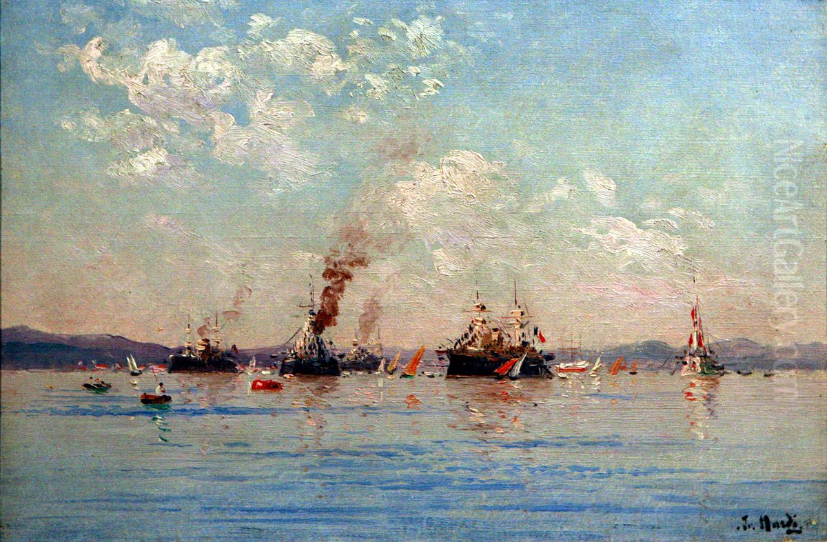 Escadre en rade de Toulon, effet brumeux Oil Painting by Francois Nardi