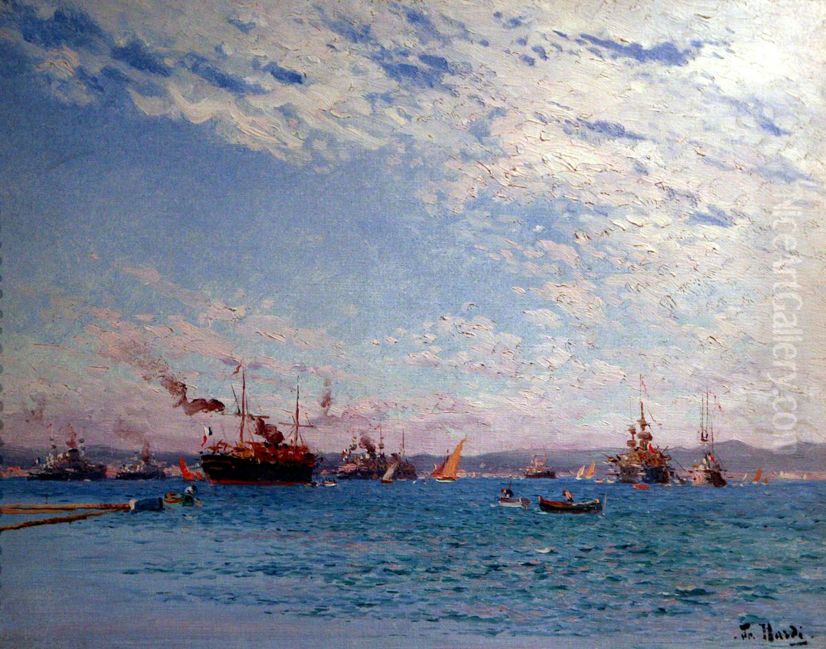 Escadre en rade de Toulon, effet nuageux du matin Oil Painting by Francois Nardi