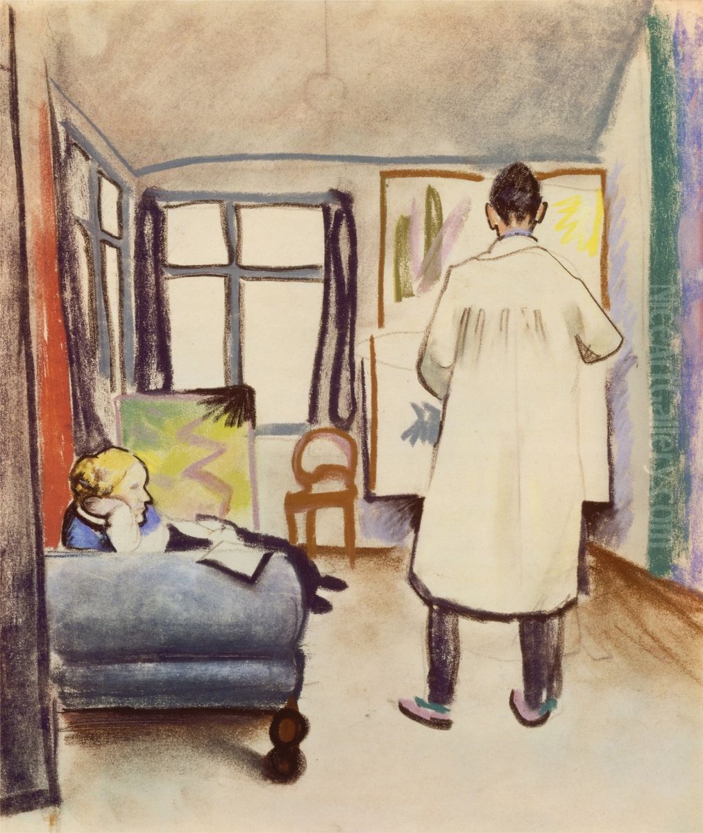 Maria und Franz Marc im Atelier bei Macke in Bonn Oil Painting by August Macke