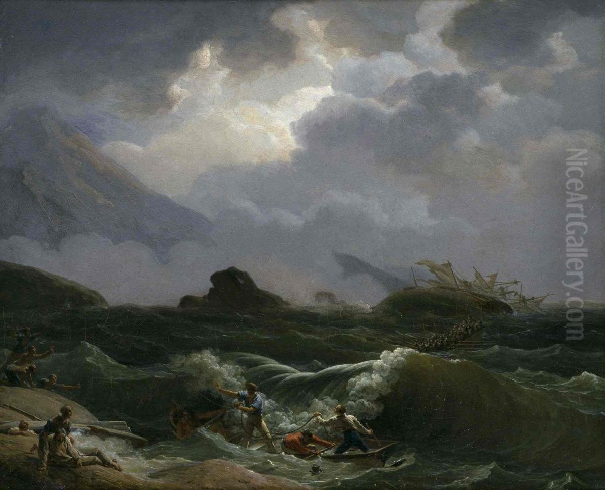 Sauvetage de la gabare l'Alouette Oil Painting by Louis-Philippe Crepin