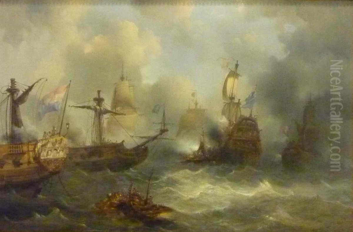 Combat naval Oil Painting by Francois Musin