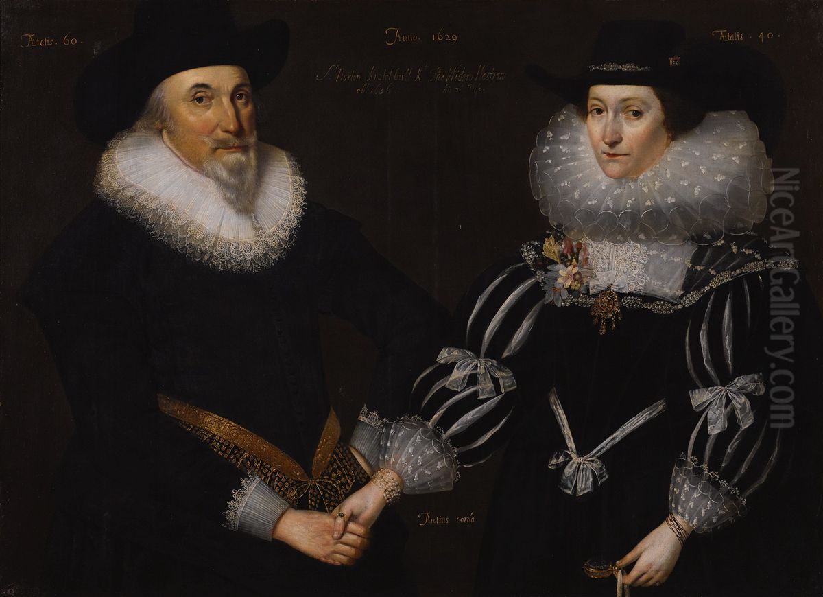 Portrait of Sir Norton Knatchbull Bt. (1569-1636), and his wife Mary Westrow, nee Aldersey (d. 1674) Oil Painting by Gilbert Jackson