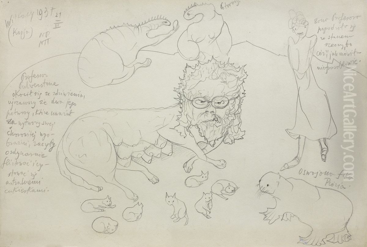 Profesor Pulverstone okocil sie.. Oil Painting by Stanislaw Ignacy Witkiewicz (Witkacy)