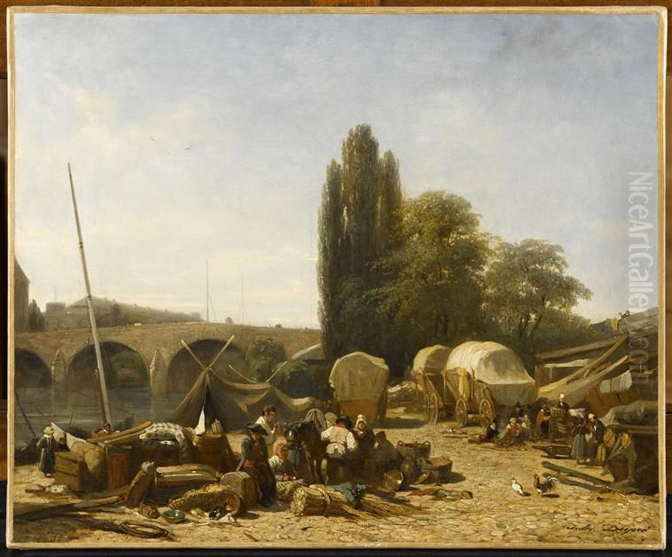 Le port Saint-Nicolas a Paris Oil Painting by Jules Dupre