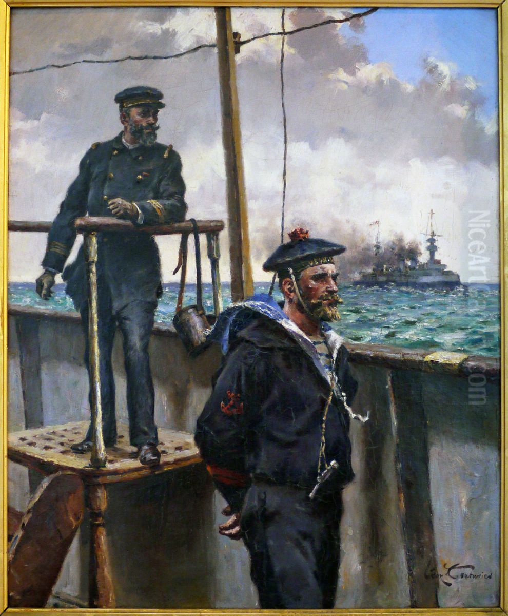 Lieutenant de vaisseau et quartier-maitre sur la passerelle Oil Painting by Leon Couturier