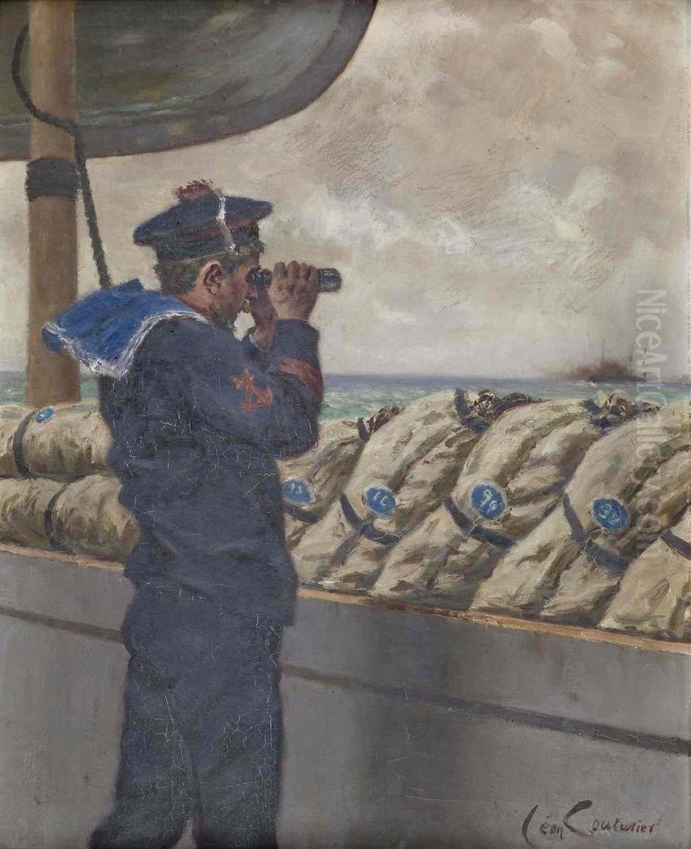 Timonier devant les hamacs au bastingage Oil Painting by Leon Couturier