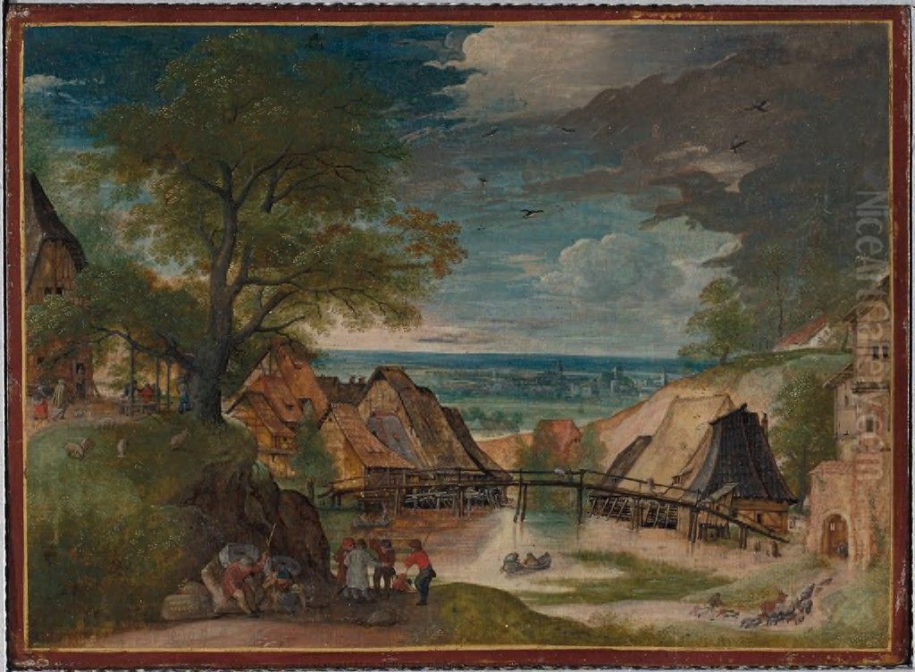 Landscape with Travelers Along a Country Road Oil Painting by Hans Bol