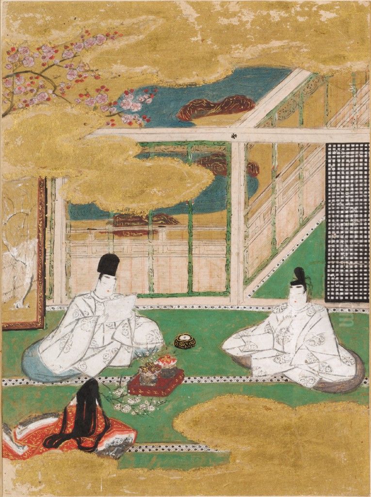 The Plum Tree Branch (Umegae), Illustration to Chapter 32 of the Tale of Genji (Genji monogatari) Oil Painting by Tosa Mitsunobu