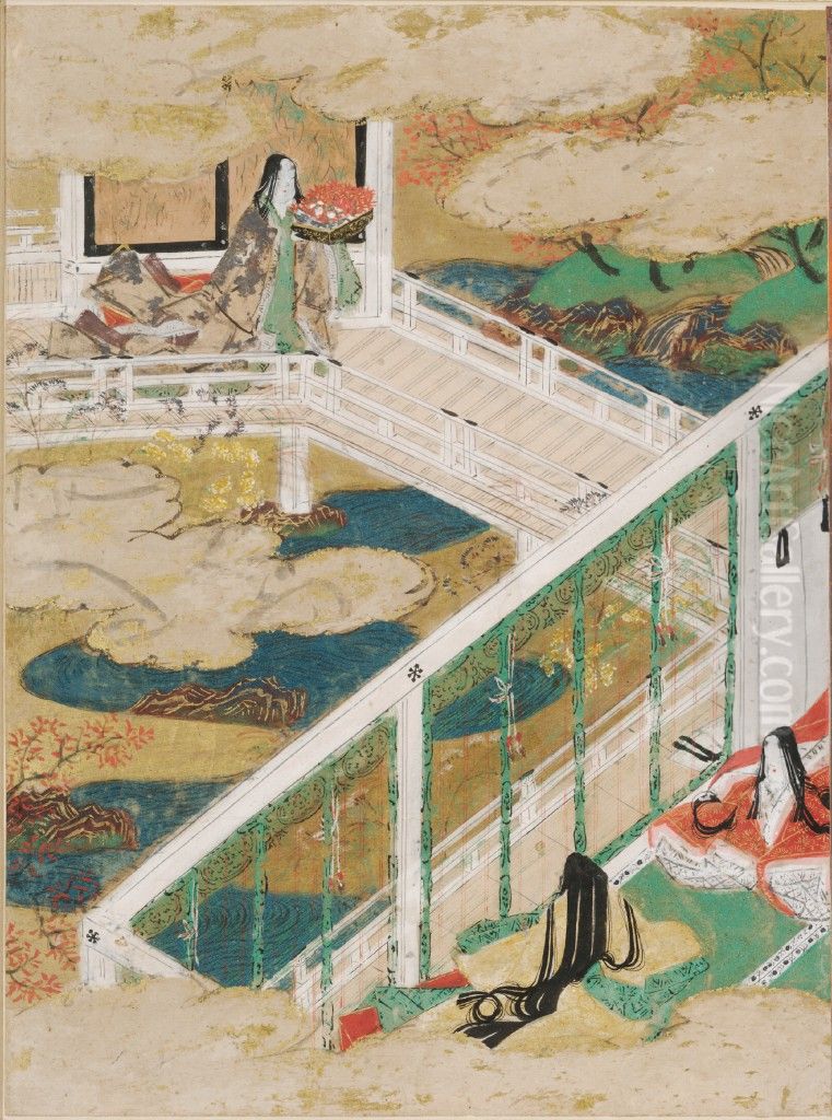 The Maidens (Otome), Illustration to Chapter 21 of the Tale of Genji (Genji monogatari) Oil Painting by Tosa Mitsunobu