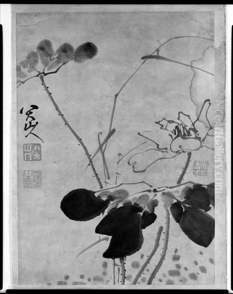 SUMI ALBUM LEAF OF THREE LOTUS FLOWERS Oil Painting by Bada Shanren