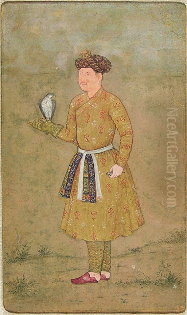 Khan 'Alam, Mughal Emperor Jahangir's Falconer and His Ambassador to Iran, with a Sparrow Hawk Oil Painting by Govardhan