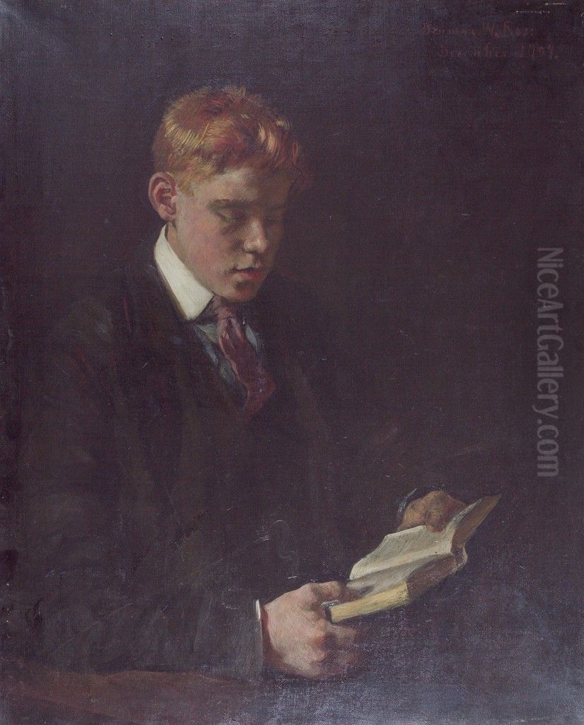 Portrait of a Boy Reading Oil Painting by Denman Ross