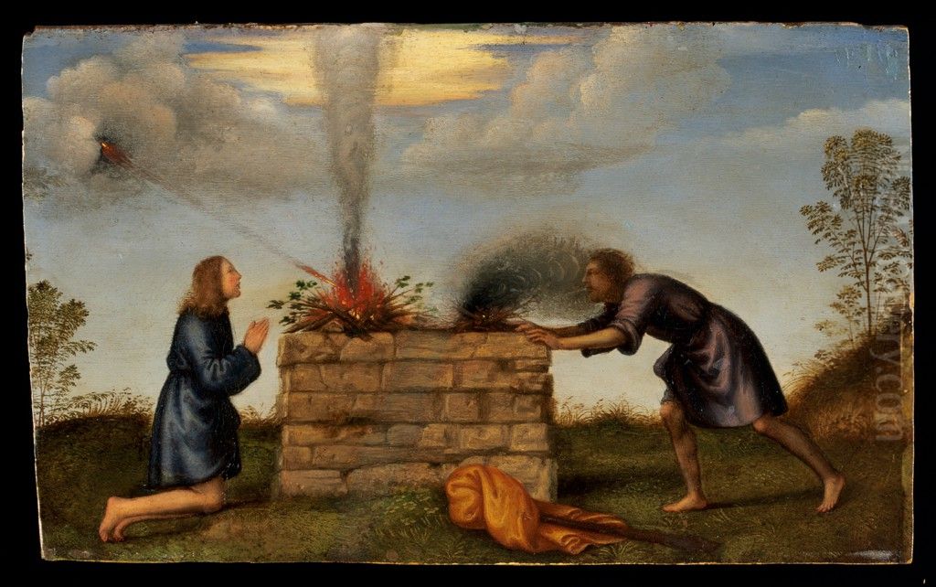The Sacrifice of Cain and Abel Oil Painting by Mariotto Albertinelli