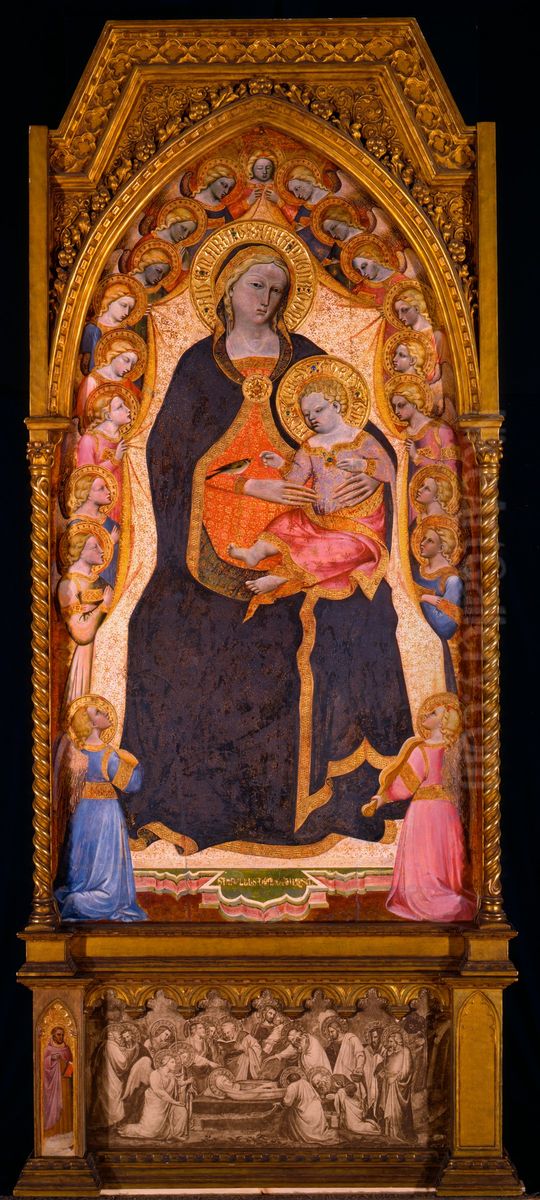 Virgin and Child Enthroned with Nineteen Angels Oil Painting by Spinello Aretino
