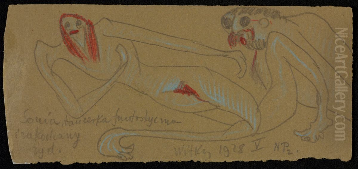 Sonia tancerka fantastyczna i zakochany Zyd Oil Painting by Stanislaw Ignacy Witkiewicz (Witkacy)