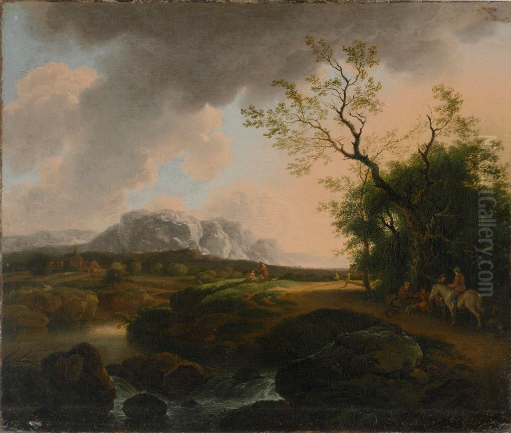 Landscape with Travelers Oil Painting by Ferdinand Kobell