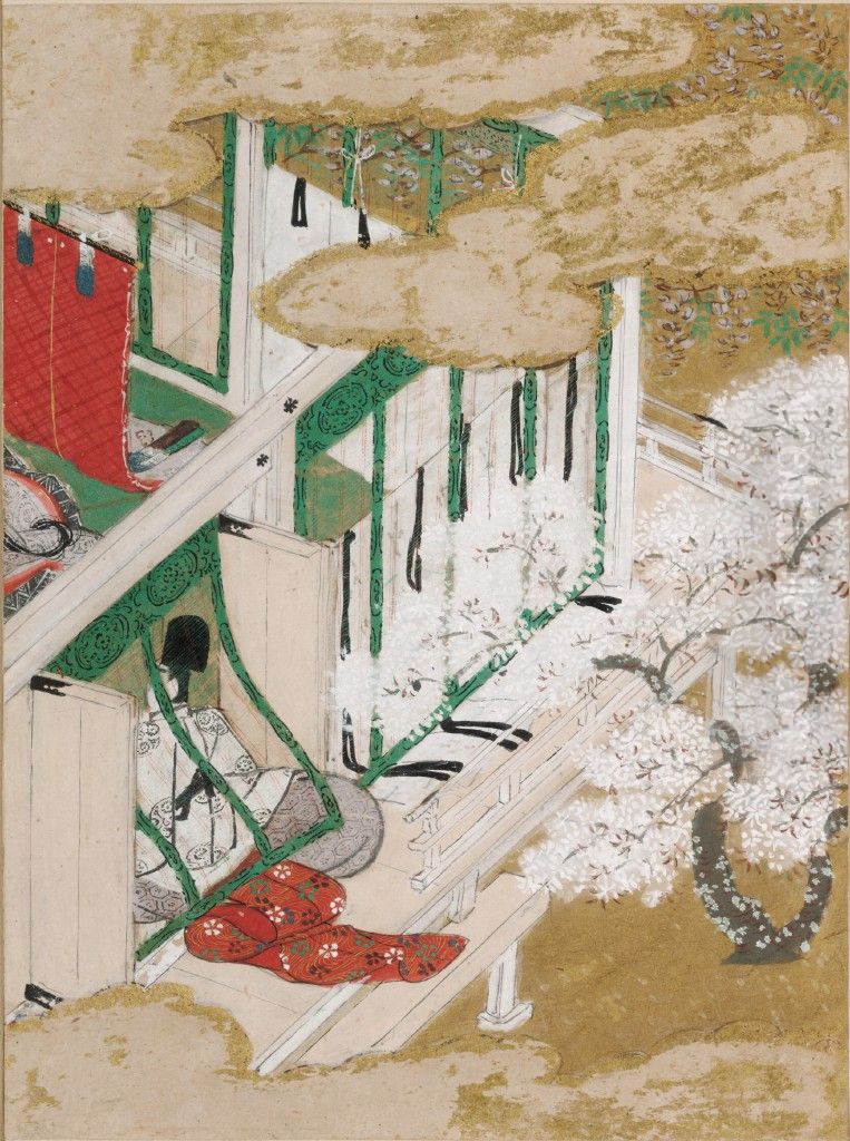 Under the Cherry Blossoms (Hana no En), Illustration to Chapter 8 of the Tale of Genji (Genji monogatari) Oil Painting by Tosa Mitsunobu