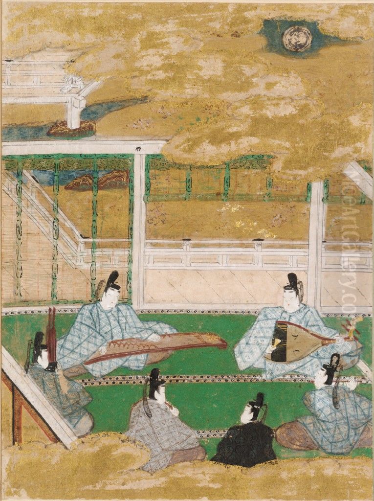 The Bell Cricket (Suzumushi), Illustration to Chapter 38 of the Tale of Genji (Genji monogatari) Oil Painting by Tosa Mitsunobu