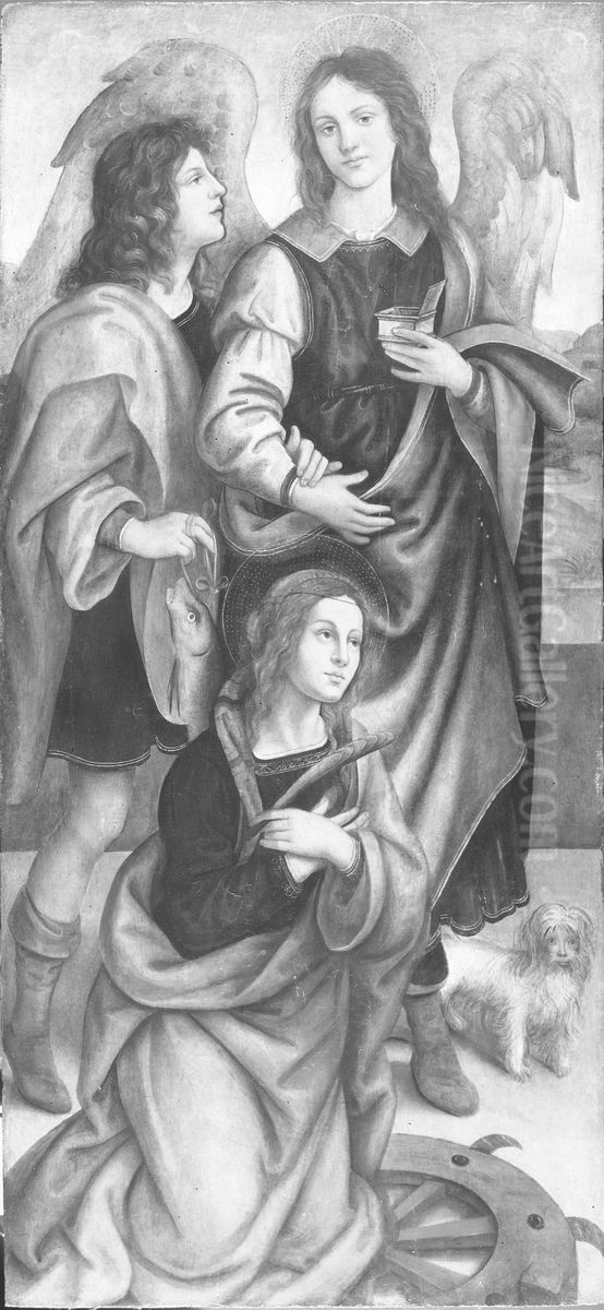Tobias, the Archangel Raphael, and Saint Catherine of Alexandria Oil Painting by Raffaellino del Garbo